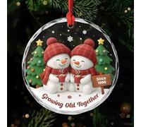 Personal Chic Personalised Ornament - Growing Old Together Snowman Version 2 - Gift for couples xmas, personalised couple christmas decorations, Glass Xmas Ornament for Couples (model #2)
