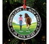 Personal Chic Personalised Ornament - Horses Leave Hoof Prints on Your Heart - Christmas decorations personalised, horse tree decoration, hanging decor xmas (Model #1)