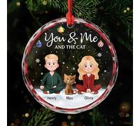 Personal Chic Personalised Ornament - You Me And The Cat - Gift for couples xmas, personalised couple christmas decorations, cat ornament lover, glass christmas tree ornament (1, Man - Woman)