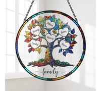 Personal Chic Personalised Stained Glass Suncatcher - Family Tree - Sun Catchers For Windows, Grandma Suncatcher, Crystal Suncatcher, Plant Suncatcher (Model #2)
