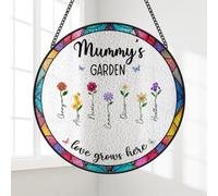 Personal Chic Personalised Stained Glass Suncatcher - Mummy/Granny's Garden - Personalised, Sun Catchers For Windows, Flower suncatcher, Grandma gifts (7 Flowers)