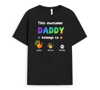 Personal Chic Personalised This Awesome Dad, Grandad Belongs to T-Shirt - Personalised Gift for Dad for Christmas, Father's Day, Birthday and Special Occasions (2 Kids, Model #1)