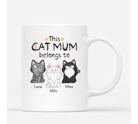 Personal Chic Personalised This Cat Dad, Cat Mum Belongs to Mug - Personalised Gift for Mum and Dad for Christmas, Father's Day, Mother's Day, Birthday (3 Cats)
