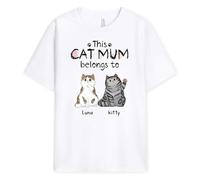 Personal Chic Personalised This Cat Dad, Mum Belongs To T-Shirt - Personalised Gift for Cat Lovers for Christmas, Father's Day, Birthday (UK, Alpha, S, 5XL, Regular, Regular, 2 Cats)