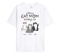 Personal Chic Personalised This Cat Dad, Mum Belongs To T-Shirt - Personalised Gift for Cat Lovers for Christmas, Father's Day, Birthday (UK, Alpha, S, 5XL, Regular, Regular, 3 Cats)