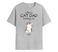 Personal Chic Personalised This Cat Dad, Mum Belongs To T-Shirt - Personalised Gift for Cat Lovers for Christmas, Father's Day, Birthday (UK, Alpha, S, 5XL, Regular, Regular, 1 Cats)