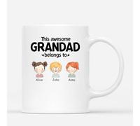 Personal Chic Personalised This Daddy Grandad Belongs to Mug - Personalised Gift for Dad for Christmas, Father's Day, Birthday, Anniversary (4 Kids, Model # 2)