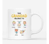 Personal Chic Personalised This Grandad Daddy Belongs to Mug - Personalised Gift for Dad for Christmas, Father's Day, Birthday, Anniversary (5 Kids, Model # 1)