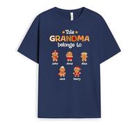 Personal Chic Personalised This Grandad, Grandma Belongs to T-Shirt - Personalised Gift for Christmas, Father's Day, Mother's Day, Birthday (5 Kids, Navy)