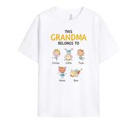Personal Chic Personalised This Grandad/Grandma Belongs to T-Shirt - Personalised Gift for Christmas, Mother's Day, Father's Day, Birthday and Special Occasions (5 Kids, Model #1)