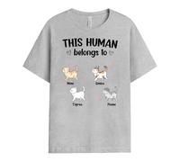 Personal Chic Personalised This Human Belongs to T-Shirt - Personalised Gifts for Cat Lovers for Christmas, New Year, Mother's Day, Father's Day, Birthday (4 Cats, Model #1)