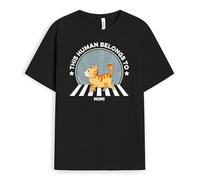 Personal Chic Personalised This Human Belongs to T-Shirt - Personalised Gifts for Cat Lovers for Christmas, New Year, Mother's Day, Father's Day, Birthday (2 Cats, Model #3)