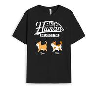 Personal Chic Personalised This Human Belongs to T-Shirt - Personalised Gifts for Cat Lovers for Christmas, New Year, Mother's Day, Father's Day, Birthday (1 Cat, Model #2)