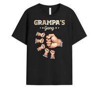 Personal Chic Personalised Tshirt - Grandad's Gang, Fist Bump Grandad with Kids - Gifts for Grandad, Dad Gifts Personalised (UK, Alpha, S, 5XL, Regular, Regular, 5 Children)