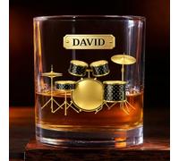 Personal Chic Personalised Whisky Glass - Drum Glass - Engraved Whiskey Glasses for Men, Gifts for Rock Music Lovers, Whiskey Gifts for Men, Custom Glass, dad Whiskey Glass (Model #2)
