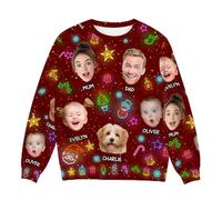 Personal Chic Ugly Christmas Sweater - Funny Ugly Christmas Sweater for Family with Faces - Christmas Jumpers Unisex Adult, Ladies Sweatshirts, Family Xmas Jumpers (Model #2)