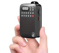 Personal FM Pocket Radio Portable with Bluetooth Speaker, Clip-on Mini FM Digital Tuning Radio Rechargeable Support TF Card Sleep Timer Recording 5W Speaker Earphone Jack for Walking Jogging (Black)