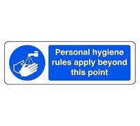 Personal Hygiene Rules Apply Beyond This Point - safety sign - 1.2mm Rigid plastic for indoor/outdoor usage (150mm x 50mm) Viewing Distance within 3m.
