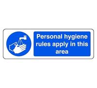 Personal Hygiene Rules Apply In This Area - safety sign - 1.2mm Rigid plastic for indoor/outdoor usage (300mm x 100mm) Viewing Distance within 5m.