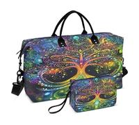 Personal Item Travel Bag Carry On Shoulder Weekend Tote with Toiletry Bag for Trekking Foldable The Tree Of Life Colorful
