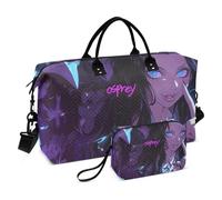 Personal Item Travel Bag Carry On Shoulder Weekend Tote with Toiletry Bag for Workout 2 Pcs Set Demon Evil Girl