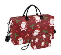 Personal Item Travel Bag Christmas Cartoon Santa Claus Holly Leaves Red Carry On Weekend Bag Travel Tote Gym Bag with Toiletry Bag for Airplane Traveling Multifunctional, christmas cartoon Santa Claus