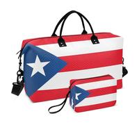 Personal Item Travel Bag Travel Overnight Carry on Bag with Adjustable Strap for Sports 2 Pcs Set Puerto Rico Flag Puerto Rican National Red