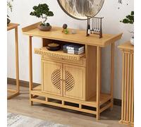 Personal Meditation Cabinet for Home Altar Wooden Buda Statue Pedestal Stand 47.2"x42.5" Yellow Sculpture Display for Prayer Room and Spiritual Space.
