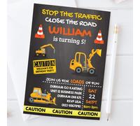 Personal Moments 10 PERSONALISED DIGGER JCB CONSTRUCTION BUILDER BIRTHDAY PARTY INVITATIONS INVITE