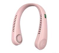 Personal neck fan with bladeless cooling plate, five wind speed levels, USB powered with 1200mAh battery, quiet under 36dB, ergonomic U shaped silicone design for active lifestyle (Pink)