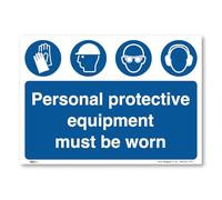 Personal Protective Equipment must be worn Sign - A2 594 x 420mm - 3mm Rigid Plastic - Mandatory Safety Clothing PPE