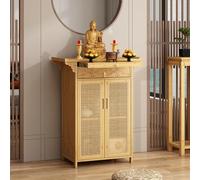 Personal Shrine Table, Bamboo Buddhist with Plastic Rattan Cabinet Door, Buddha Niche Chinese Cabinet with Storage (Black, 120cm/47.2in)