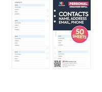 Personal size Contacts notepaper name, email, address organiser refill planner insert | Compatible with Filofax personal size organisers | English | 95 x 171mm