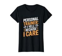 Personal Trainer I Yell Because I Care Value Graphic T-Shirt, Women, Black, S