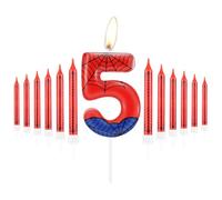 Personalied Happy 5th Birthday Cake Candles Set, Blue Red Candles with Spider Web, Number 5 Candles Cake Toppers for Cake, Spider Theme Party Candle for Boys Girls 5th Birthday Decorations
