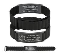 Personalisable Medical ID Bracelet for Men and Women, Adjustable Silicone Medical Emergency Bracelet with 316L Stainless Steel Tag, Waterproof, Comfortable Fit for Diabetes, Allergies