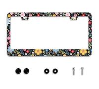 Personalise Colorful Floral Flowers License Plate Frame License Plate Frames Car Universal Stainless Steel Accessories Cars Decor with 2 Holes and Screws Fits Standard US Vehicles Size 12.2 x 6 Inches