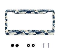 Personalise Ocean Waves Traditional Pattern License Plate Frames Metal Car Universal Accessories Aluminum License Plate Cars Decor with Screw Caps Fits Standard US Vehicles Size12.2 x 6 for Men Women