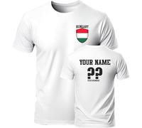 Personalise Your Name Number Hungary Football T-Shirt Soccer Fans Sports Costume Flag Badge Players Love Adult Kids Unisex Tee Top White