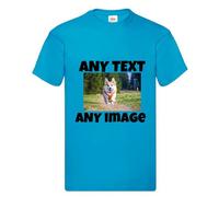 Personalise Your Own Custom T Shirt with Any Text Unisex Short Sleeve Top Printed with Text Logo Image Photo Mens Womens Funny (UK, Alpha, 3XL, Regular, Regular, Azure)