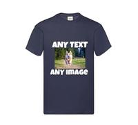 Personalise Your Own Custom T Shirt with Any Text Unisex Short Sleeve Top Printed with Text Logo Image Photo Mens Womens Funny (UK, Alpha, M, Regular, Regular, Navy)