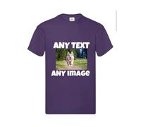 Personalise Your Own Custom T Shirt with Any Text Unisex Short Sleeve Top Printed with Text Logo Image Photo Mens Womens Funny (UK, Alpha, L, Regular, Regular, Purple)