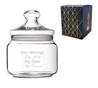 Personalised 0.5L Engraved Glass Jar with Lid, Custom Name or Message, Laser Engraved, Gift Box Included, Bespoke Keepsake for Any Occasion
