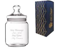 Personalised 0.75L Engraved Glass Jar with Lid, Custom Name or Message, Laser Engraved, Gift Box Included, Bespoke Keepsake for Any Occasion