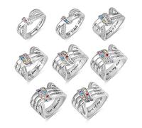 Personalised 1-8 Birthstone Family Ties Rings Custom Jewelry Engraved Name Ring Brass/925 Sterling Silver Wedding Band Family Mother's Day Birthday Gift for Women Mom Grandma