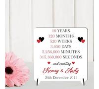 Personalised "10 Years and Counting" Keepsake Plaque - Custom Name and Date - A Thoughtful Anniversary Decoration Romantic Keepsake for Couples (Mdf Wood Indoor Use Only)