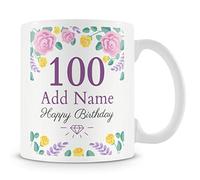 Personalised 100th Birthday Mug for Women - Add Name - Floral Design Gift for Her Centenary