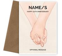 Personalised 10th Wedding Anniversary Card for Couples | Holding Hands for 10th Anniversary | Husband and Wife Married for 10 Years| | 7 x 5" and Blank Inside