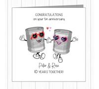 Personalised 10th Wedding Anniversary Card - Tin - In Love Tin Cans!