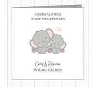 Personalised 14th Wedding Anniversary Card - Ivory - Loved Up Pair Of Elephants